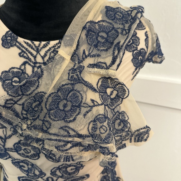 Altar'd State Blue and Tan Midi Dress with Bishop Sleeves - Picture 5 of 5